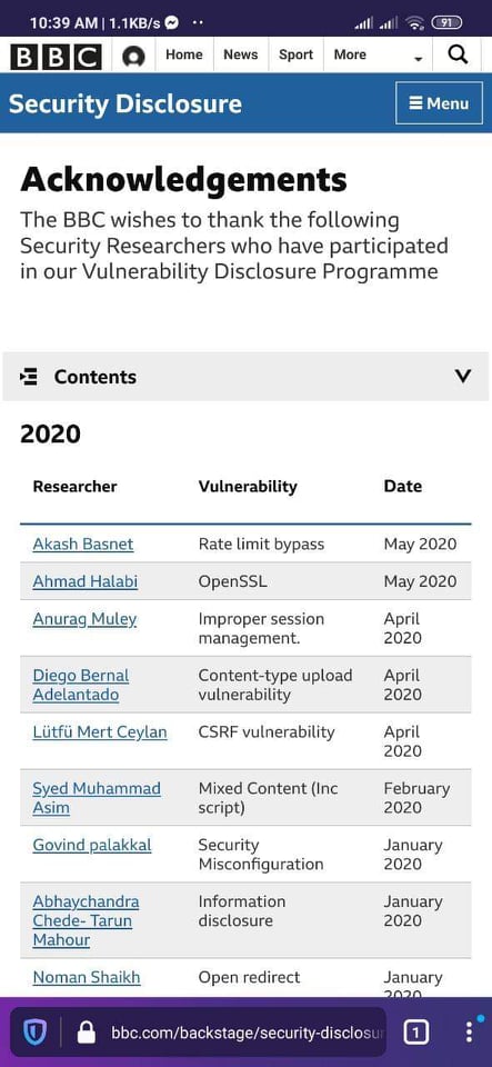 BBC News Security Disclosure page