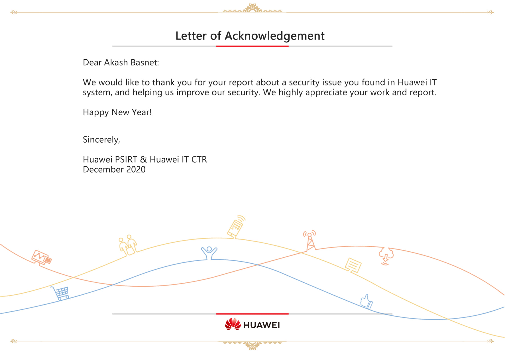 Huawei Letter of Acknowledgement